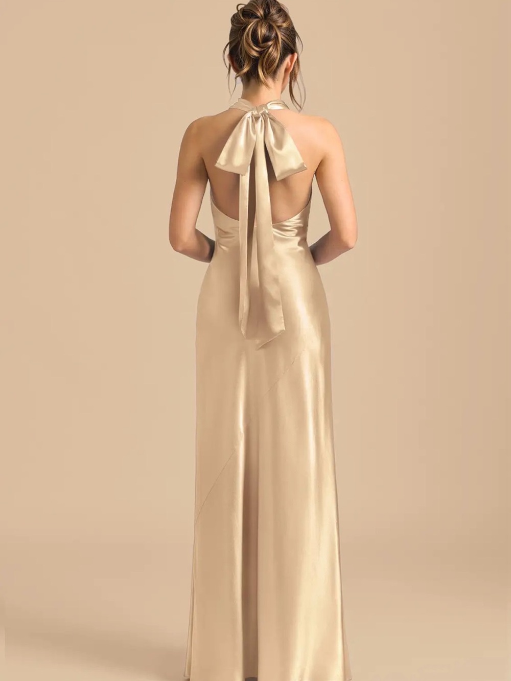 Azazie Velli - Gold Sheath High Neck Metallic Satin Dress A4 Gold - Picture 3 of 3